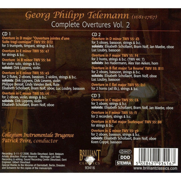 Telemann* - Collegium Instrumentale Brugense, Patrick Peire : Complete Overtures Vol. 2 (3xCD, Album, Dig)