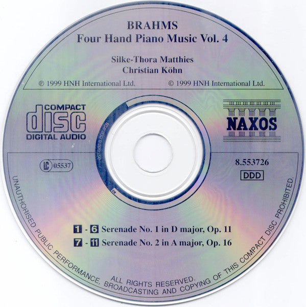 Brahms* - Christian Köhn, Silke-Thora Matthies : Four Hand Piano Music Vol. 4 - Serenades Nos. 1 and 2 (CD, Album)