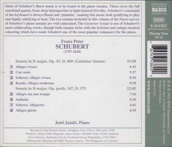 Schubert* - Jenö Jandó : Piano Sonatas D. 850 (Gasteiner Sonate)  And D. 575 (CD)