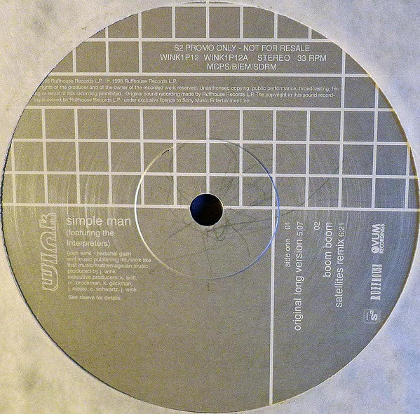 Josh Wink : Simple Man (12", Promo)
