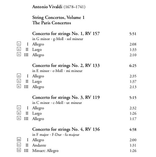 Vivaldi*, Collegium Musicum 90, Simon Standage : String Concertos, Volume 1 - The Paris Concertos (CD)