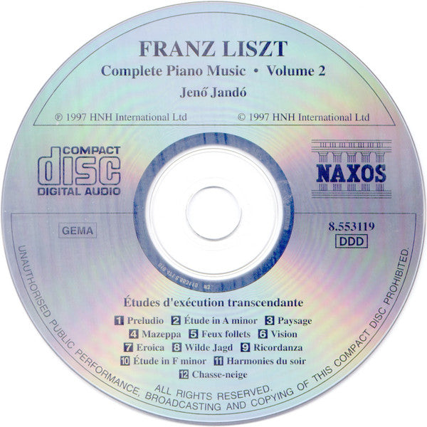 Franz Liszt - Jenő Jandó* : Complete Piano Music • Volume 2 - Etudes D'Exécution Transcendante (Transcendental Studies) 1851 Version (CD, Album)