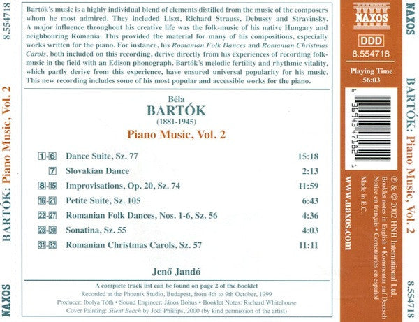 Bartók* - Jenő Jandó* : Piano Music, Vol. 2 (CD, Album)