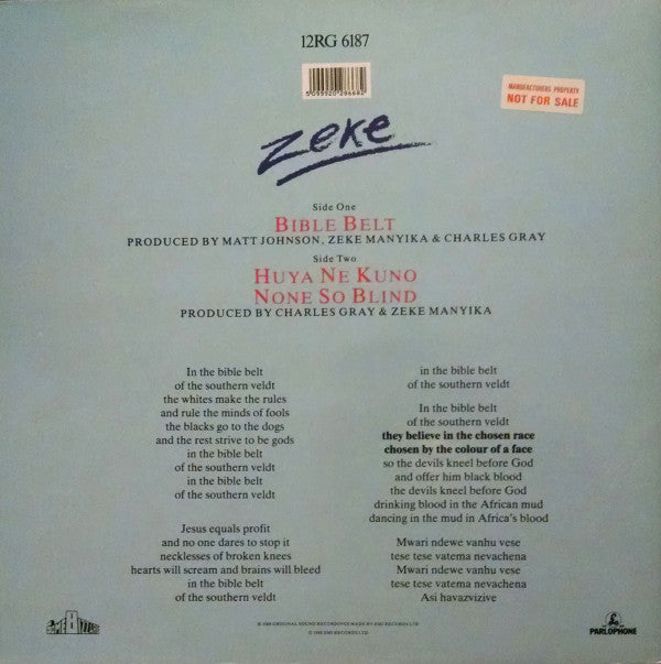 Zeke Manyika : Bible Belt (12", Gat)