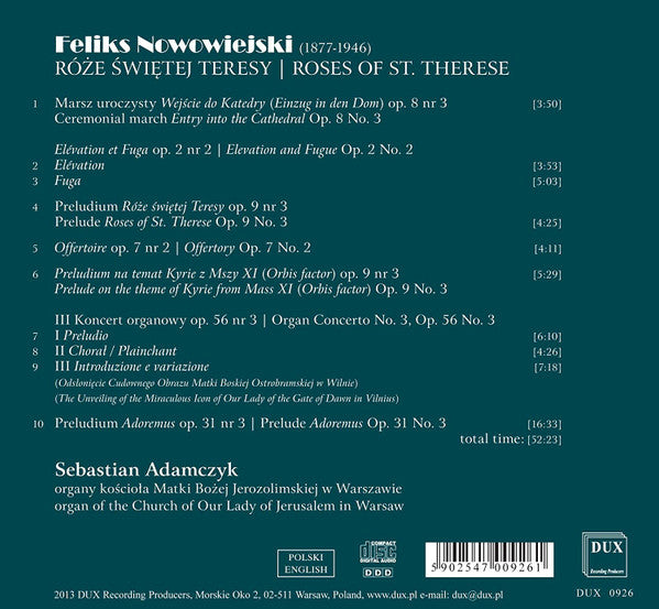 Feliks Nowowiejski - Sebastian Adamczyk : Roses Of St. Therese (CD, Album)