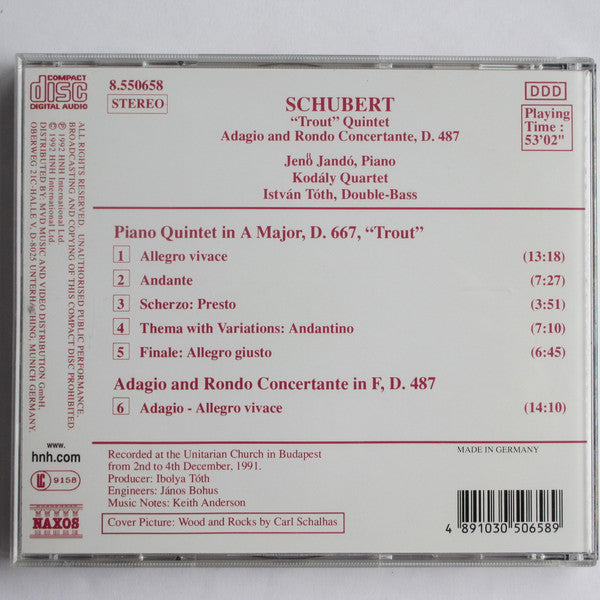 Schubert* - Jenö Jandó, Kodály Quartet, István Tóth : Piano Quintet "Trout" • Adagio And Rondo Concertante, D. 487 (CD, RE)