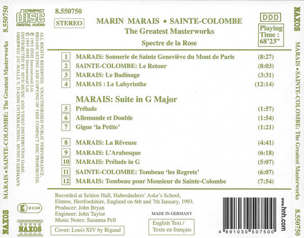 Marin Marais, Sainte-Colombe*, Spectre De La Rose : The Greatest Masterworks = Les Plus Grands Chefs-D'oeuvre (CD, Album, RP)