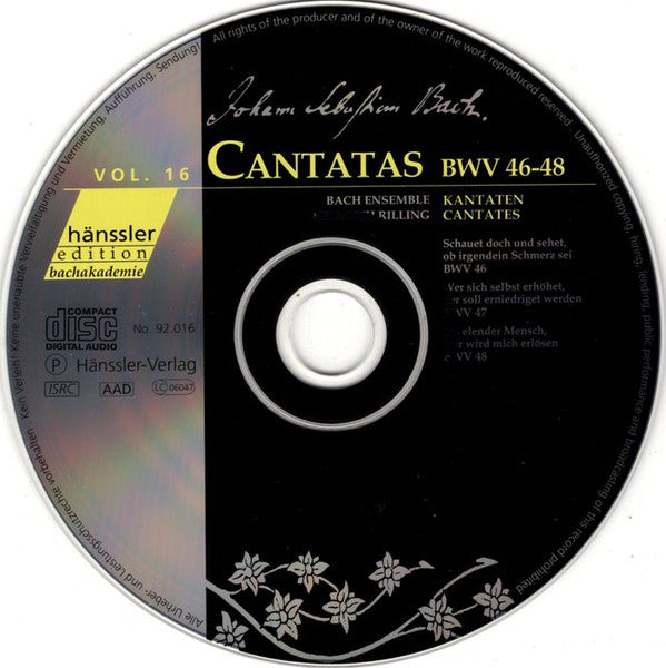 Johann Sebastian Bach - Bachcollegium Stuttgart, Helmuth Rilling : Cantatas BWV 46-48 (CD, RM)