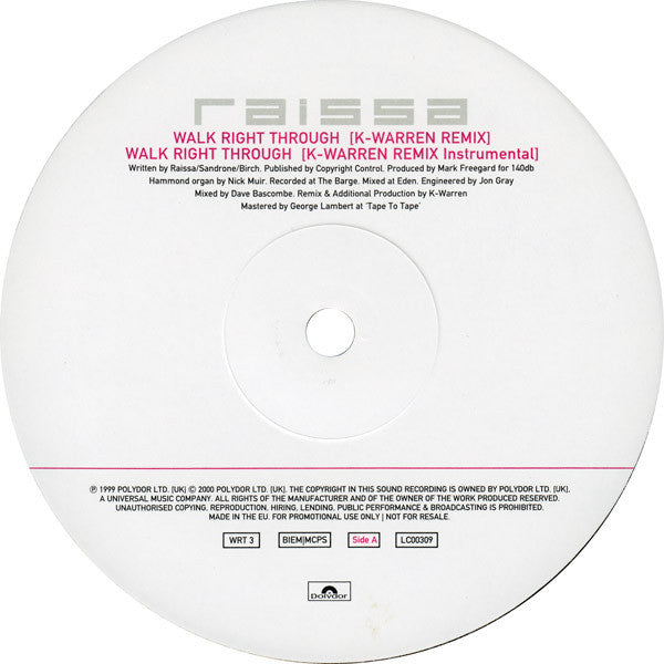 Raissa : Walk Right Through (12", Promo)