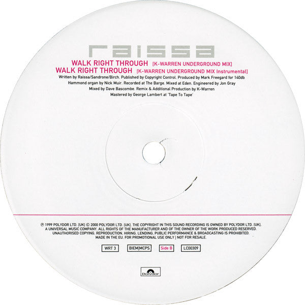 Raissa : Walk Right Through (12", Promo)
