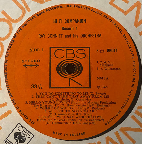 Ray Conniff, His Orchestra And Chorus* : Hi Fi Companion (2xLP, Comp, RE)