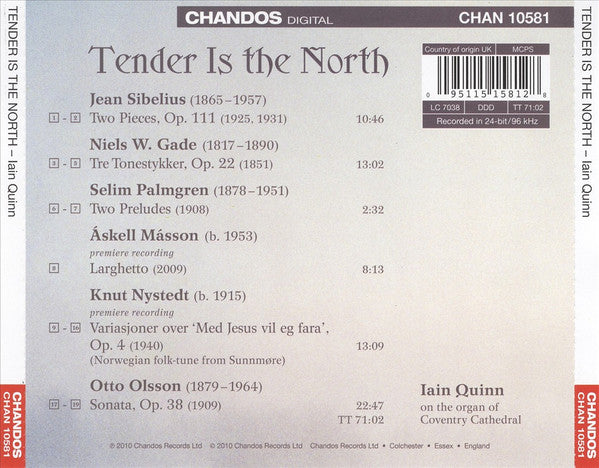Iain Quinn : Tender Is The North: Iain Quinn Plays Nordic Organ Music On The Organ Of Coventry Cathedral (CD, Album)