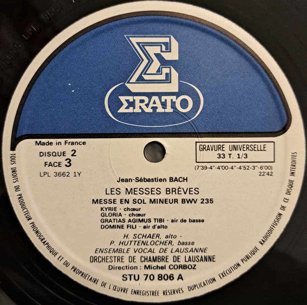 J.S. Bach* - Ensemble Vocal De Lausanne Et Orchestre De Chambre De Lausanne, Michel Corboz : Les Messes Brèves (3xLP + Box)