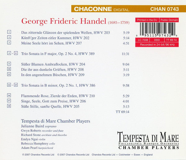 George Frideric Handel*, Julianne Baird, Tempesta Di Mare* : Flaming Rose (Nine German Arias / Trio Sonata In F / Trio Sonata In B Minor) (CD, Album)