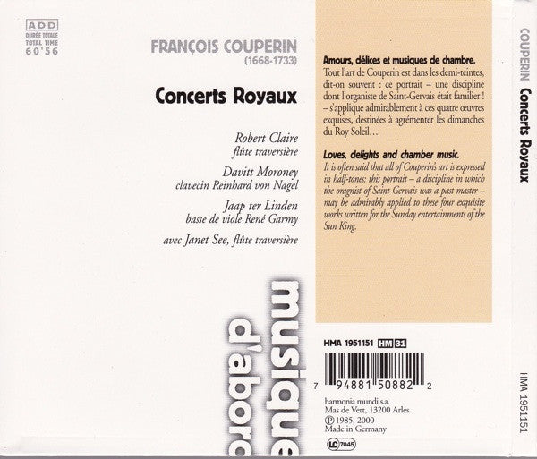 François Couperin - Robert Claire, Davitt Moroney, Jaap Ter Linden, Janet See : Concerts Royaux (CD)