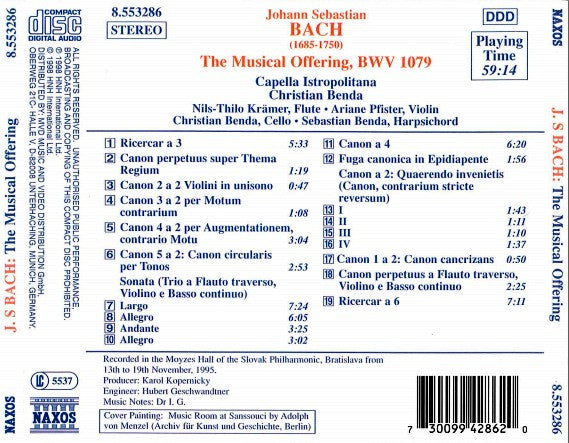 Johann Sebastian Bach - Capella Istropolitana, Christian Benda : The Musical Offering (Musikalisches Opfer) (CD, Album)