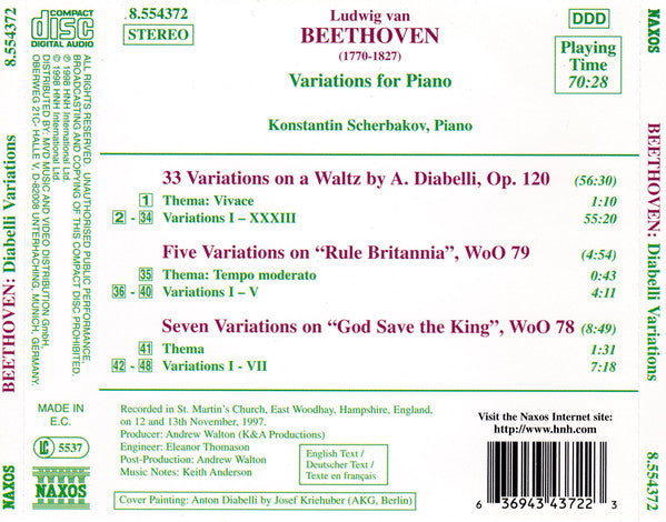 Beethoven* - Konstantin Scherbakov : Diabelli Variations / Variations On "Rule Britannia" / Variations On "God Save The King" (CD, Album)
