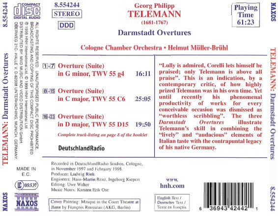 Telemann*, Cologne Chamber Orchestra* • Helmut Müller-Brühl : Darmstadt Overtures (Suites) (CD, Album)
