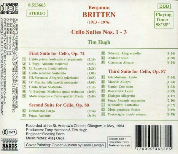 Britten* - Tim Hugh : Cello Suites Nos. 1-3 (CD)