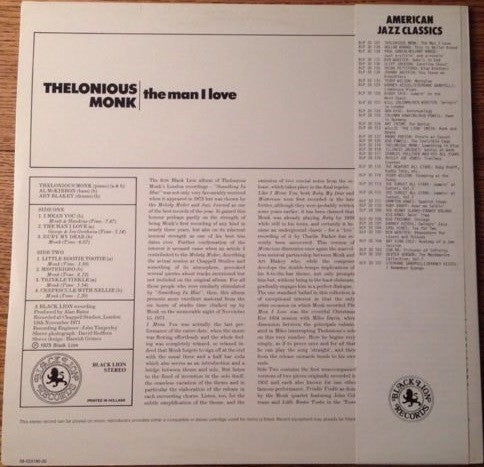 Thelonious Monk : The Man I Love (LP, Album, RE)