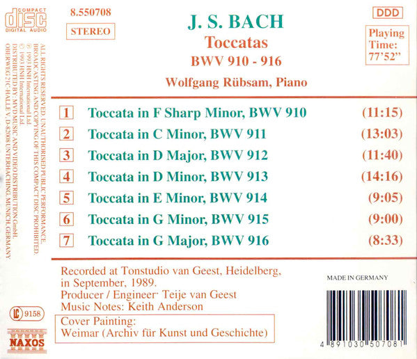 Johann Sebastian Bach, Wolfgang Rübsam (2) : Toccatas (CD, Album)