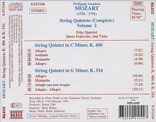 Mozart* - Éder Quartet, János Fejérvári : String Quintets (Complete) Volume 2 - K. 406 • K. 516 (CD, Album)