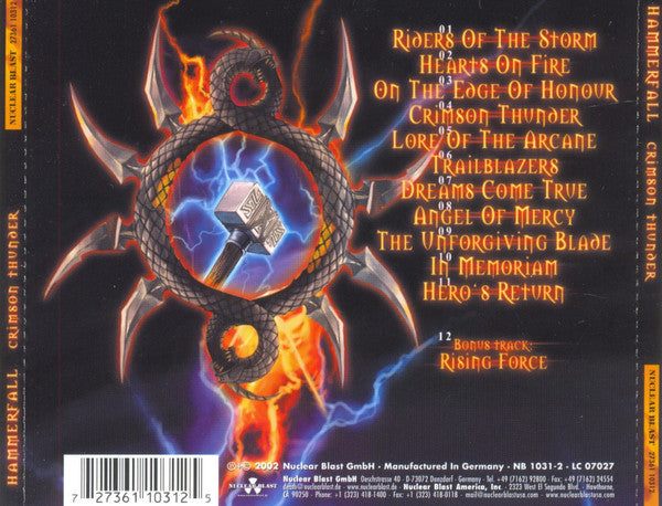 HammerFall : Crimson Thunder / Hearts On Fire (Comp, Sli + CD, Album + CD, Maxi, Enh)
