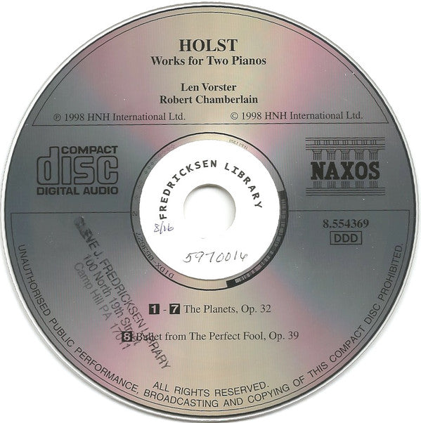 Holst*, Len Vorster, Robert Chamberlain : Music For Two Pianos (CD)