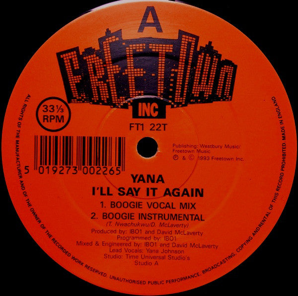 Yana : I'll Say It Again (12")