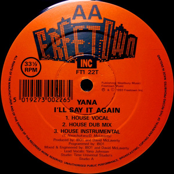 Yana : I'll Say It Again (12")