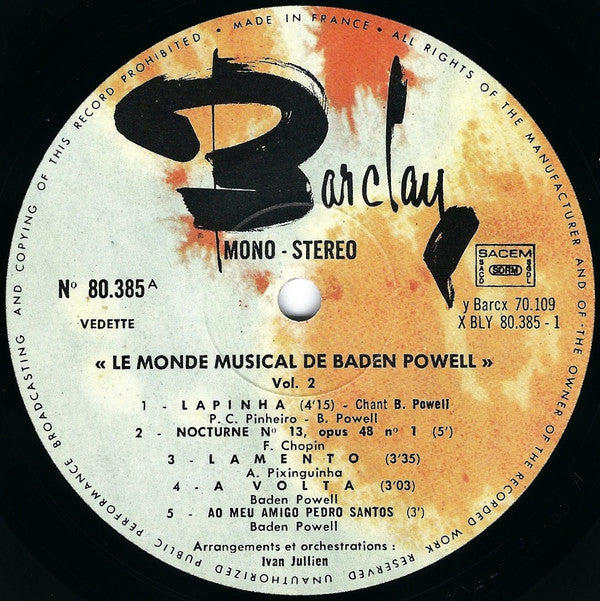Baden Powell : Le Monde Musical De Baden Powell Vol 2 (LP, Album, RE)